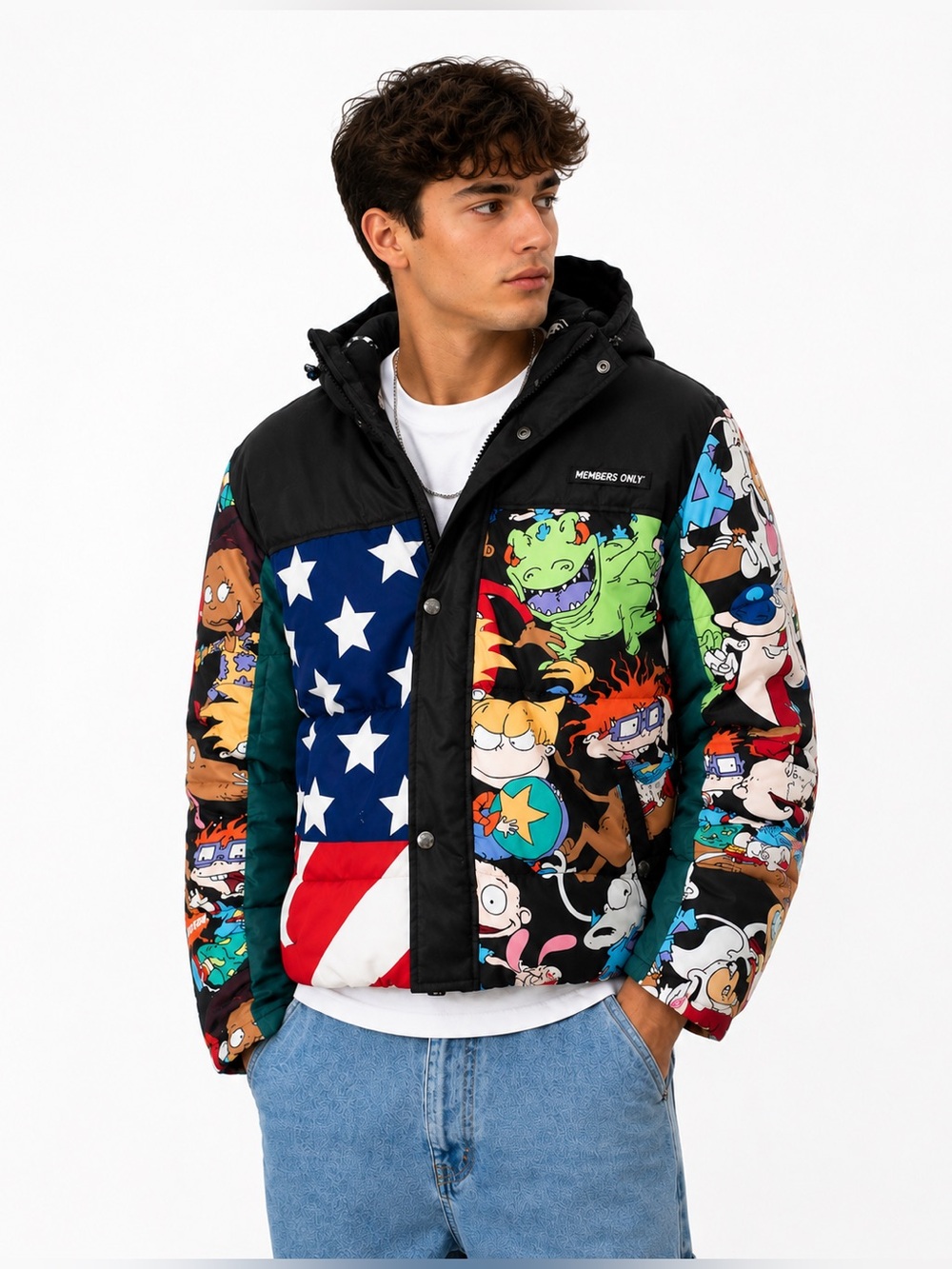 Members Only x Nickelodeon Rugrats Puffer Jacket Medium Y2K Cartoon